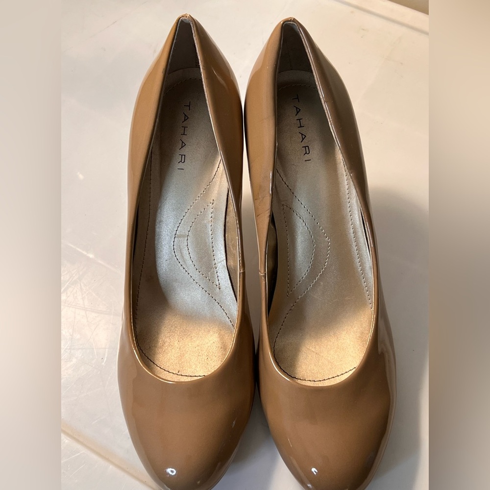 Tahari tan patten stilettos. 
Barely worn
